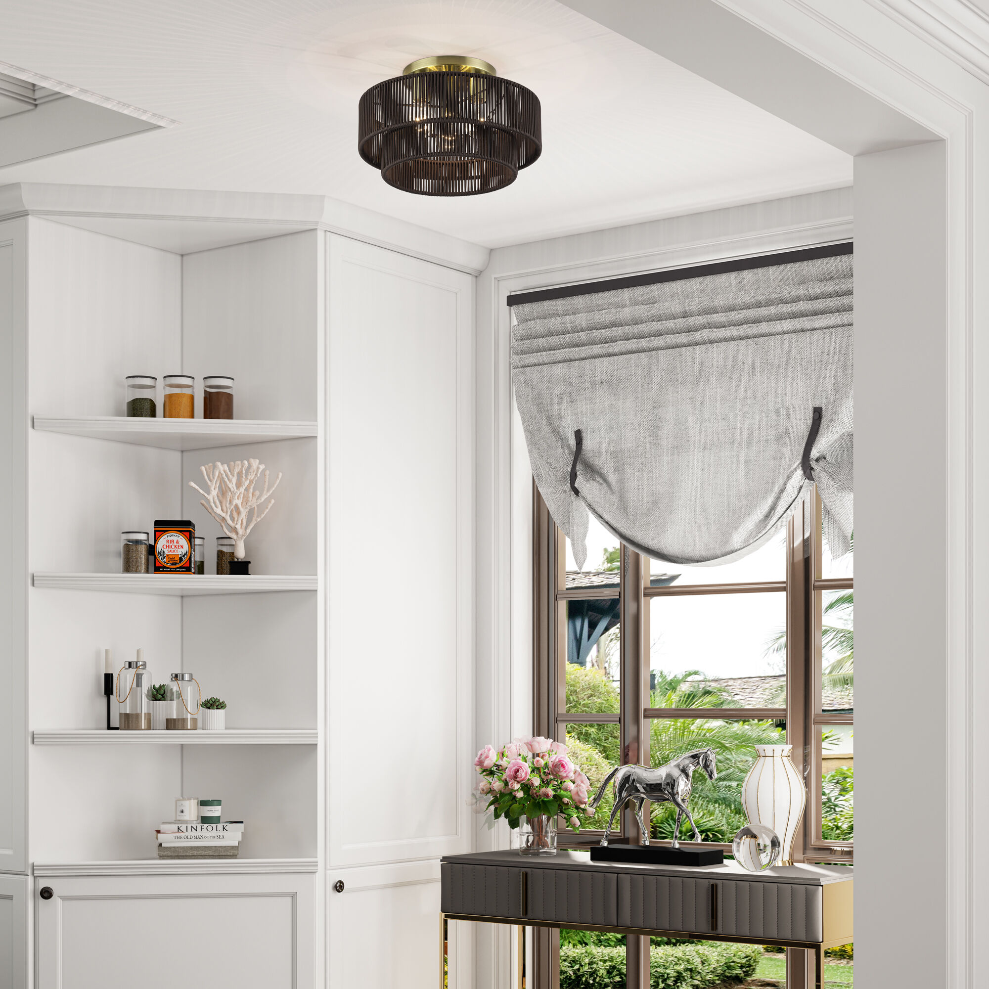 Acordia 3 Light 15 inch Antique Brass Semi Flush Mount Ceiling Light, Large