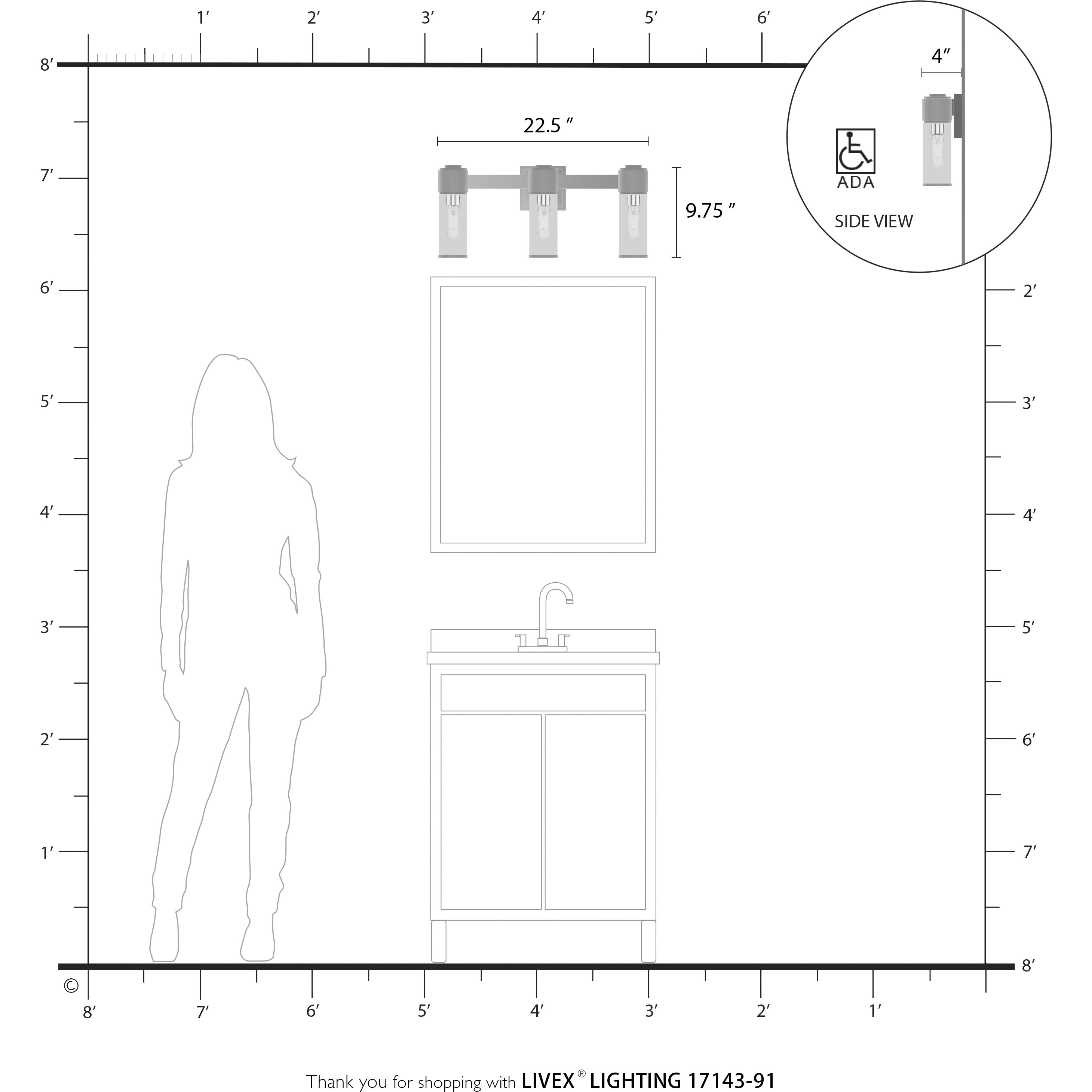 Quincy 3 Light 22.5 inch Brushed Nickel Vanity Wall Sconce Wall Light