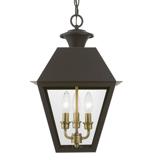 Wentworth 3 Light 12 inch Bronze with Antique Brass Finish Cluster Outdoor Pendant Lantern, Large