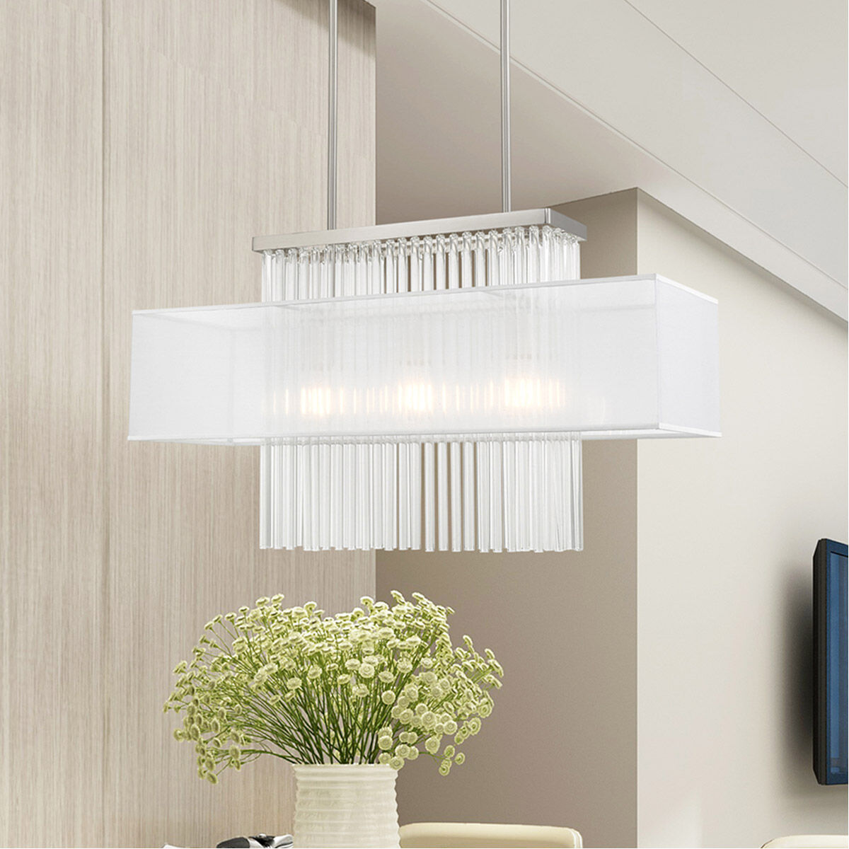 Alexis 3 Light 30 inch Brushed Nickel Linear Chandelier Ceiling Light