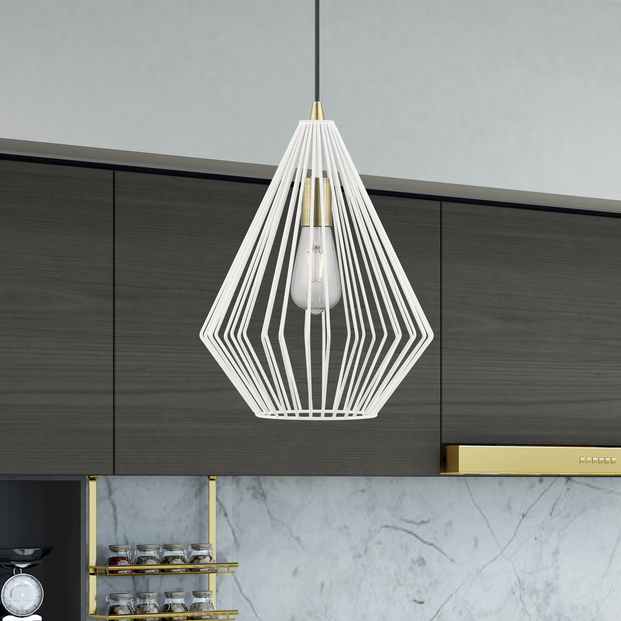 Linz 1 Light 12 inch Textured White with Antique Brass Accents Pendant Ceiling Light