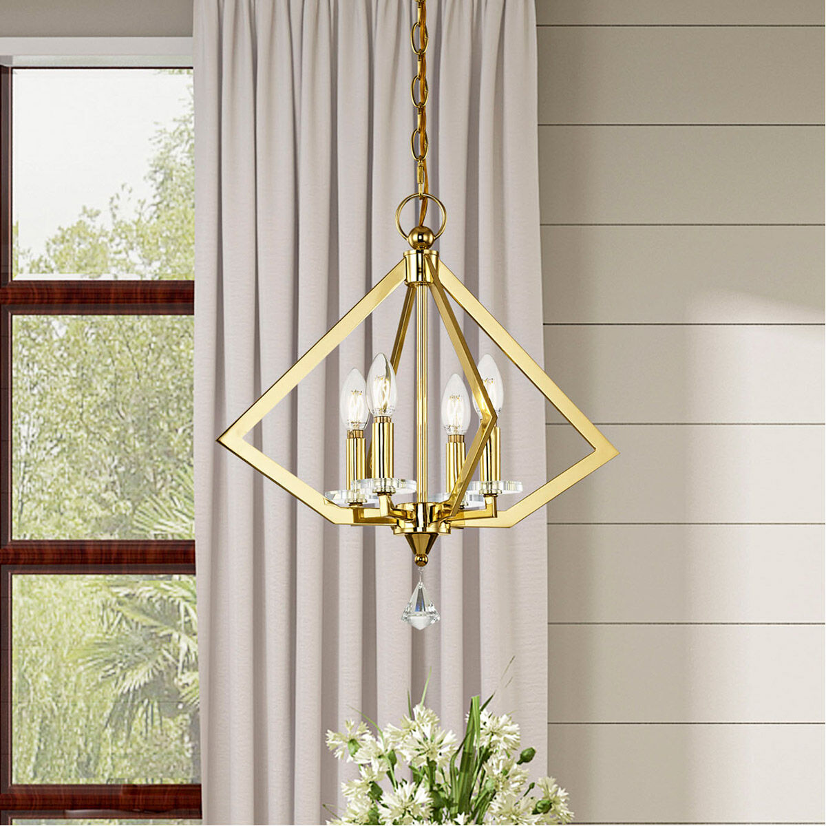 Diamond 4 Light 18 inch Polished Brass Mini Chandelier Ceiling Light