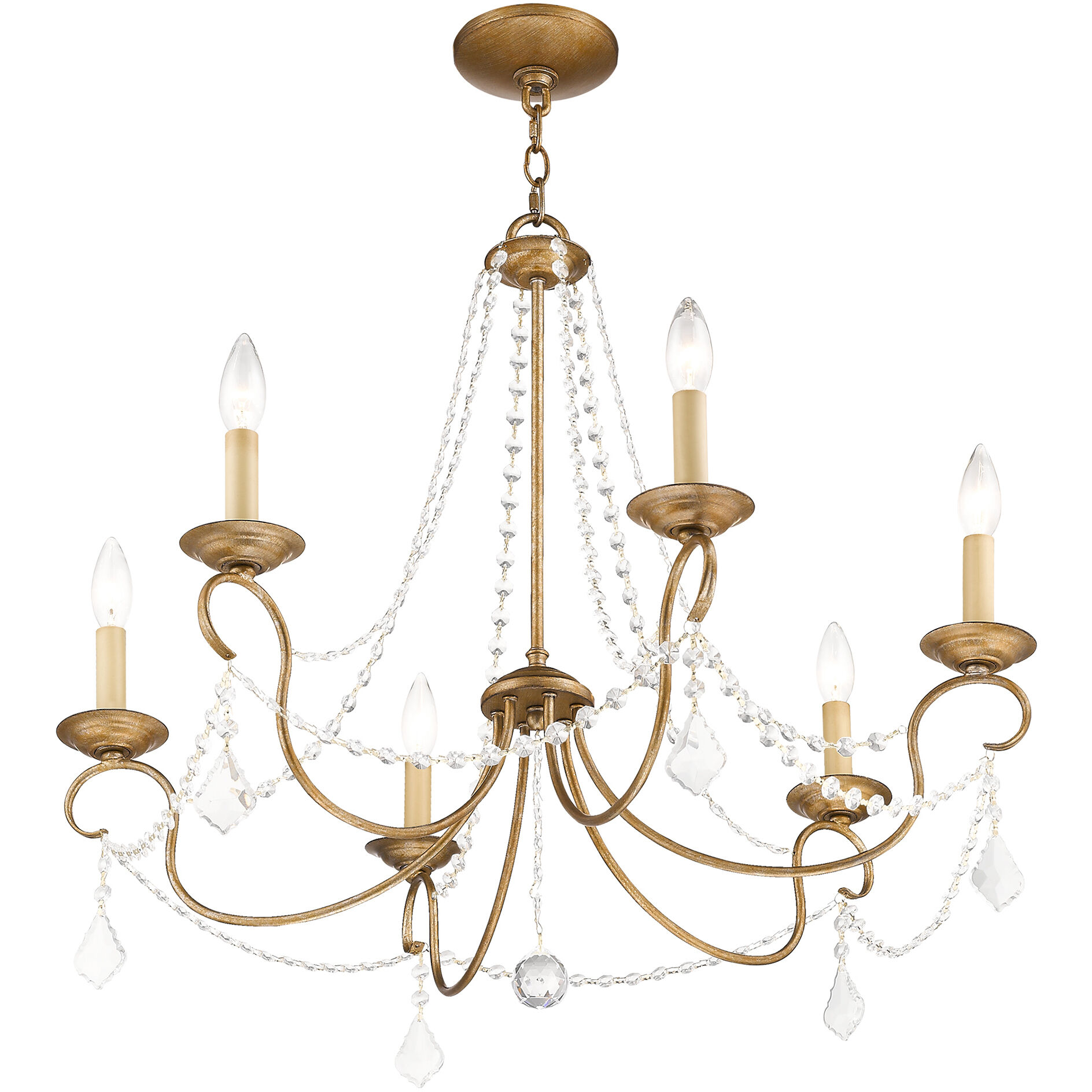 Pennington 6 Light 28 inch Antique Gold Leaf Chandelier Ceiling Light