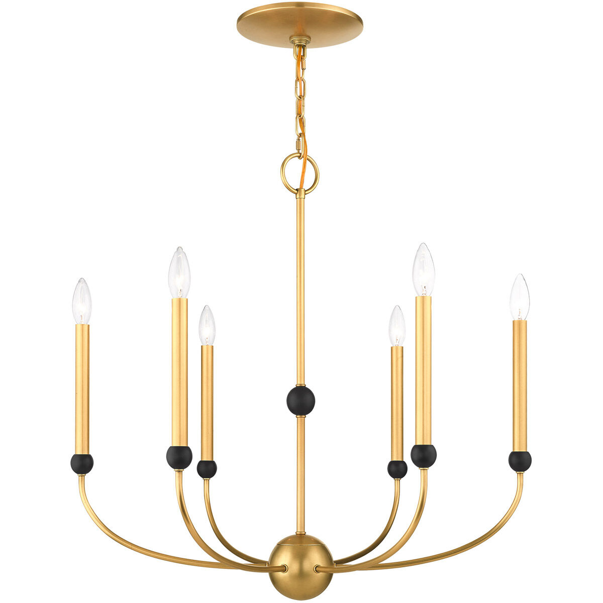 Cortlandt 6 Light 28 inch Natural Brass with Bronze Accents Chandelier Ceiling Light