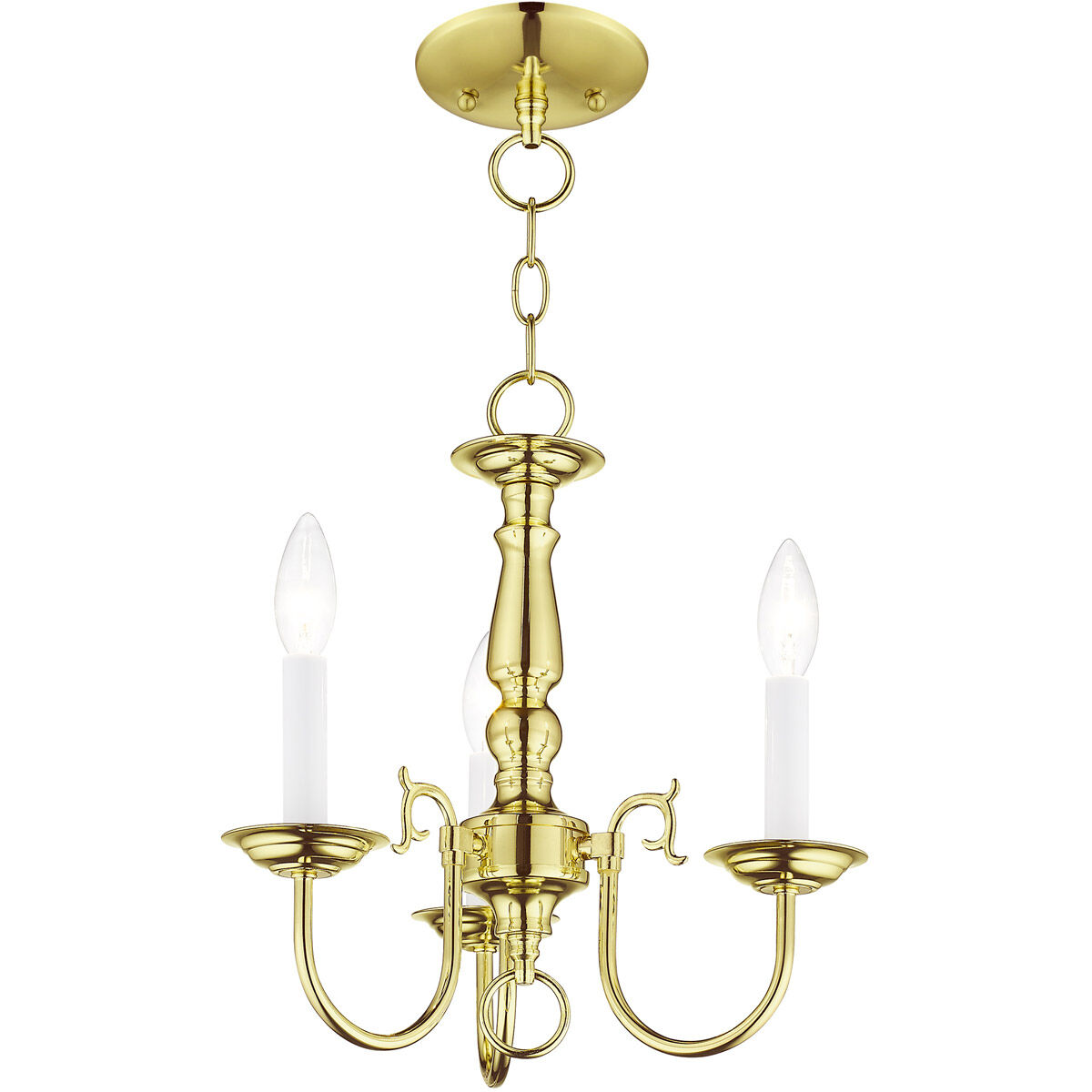 Williamsburgh 3 Light 14 inch Polished Brass Mini Chandelier Ceiling Light