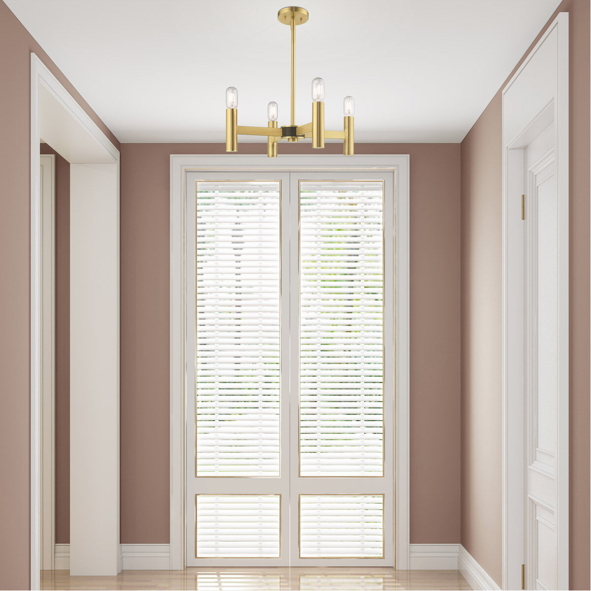 Copenhagen 4 Light 20 inch Satin Brass Mini Chandelier Ceiling Light