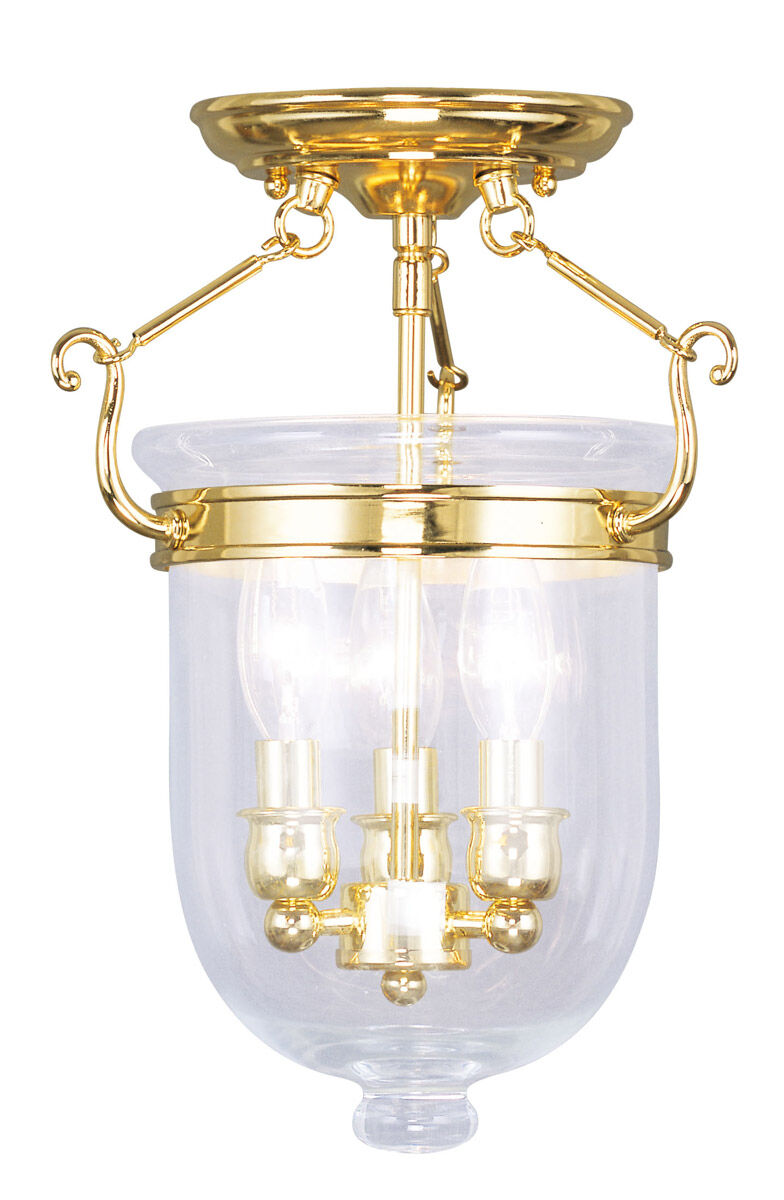 Jefferson 3 Light 10 inch Polished Brass Semi-Flush Mount Ceiling Light