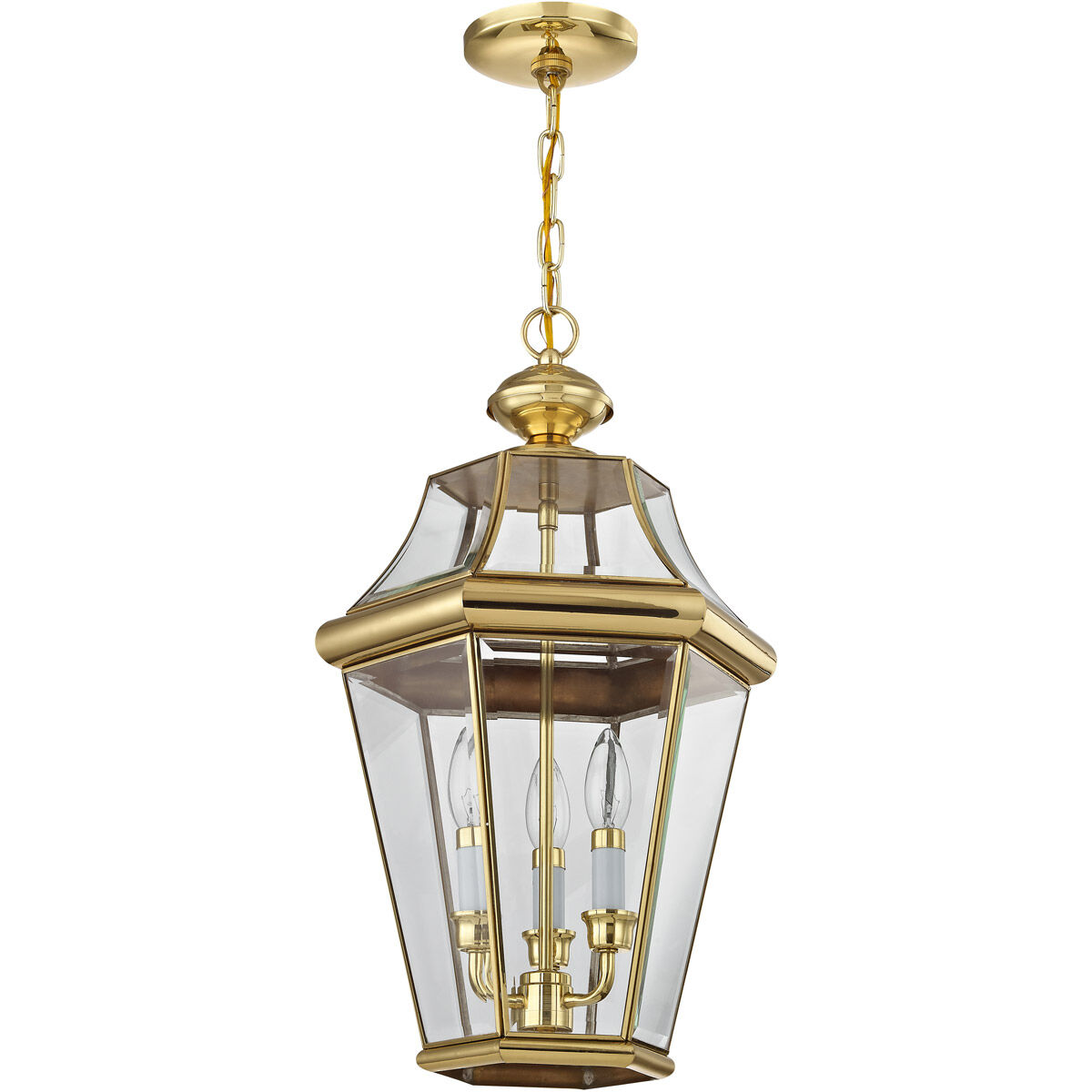 Georgetown 3 Light 13 inch Polished Brass Outdoor Pendant Lantern