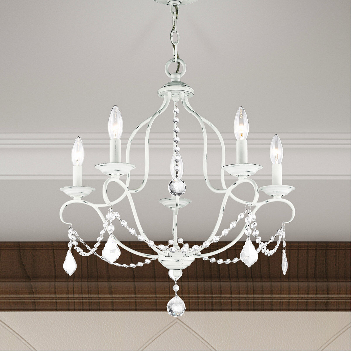 Chesterfield 5 Light 22 inch Antique White Chandelier Ceiling Light