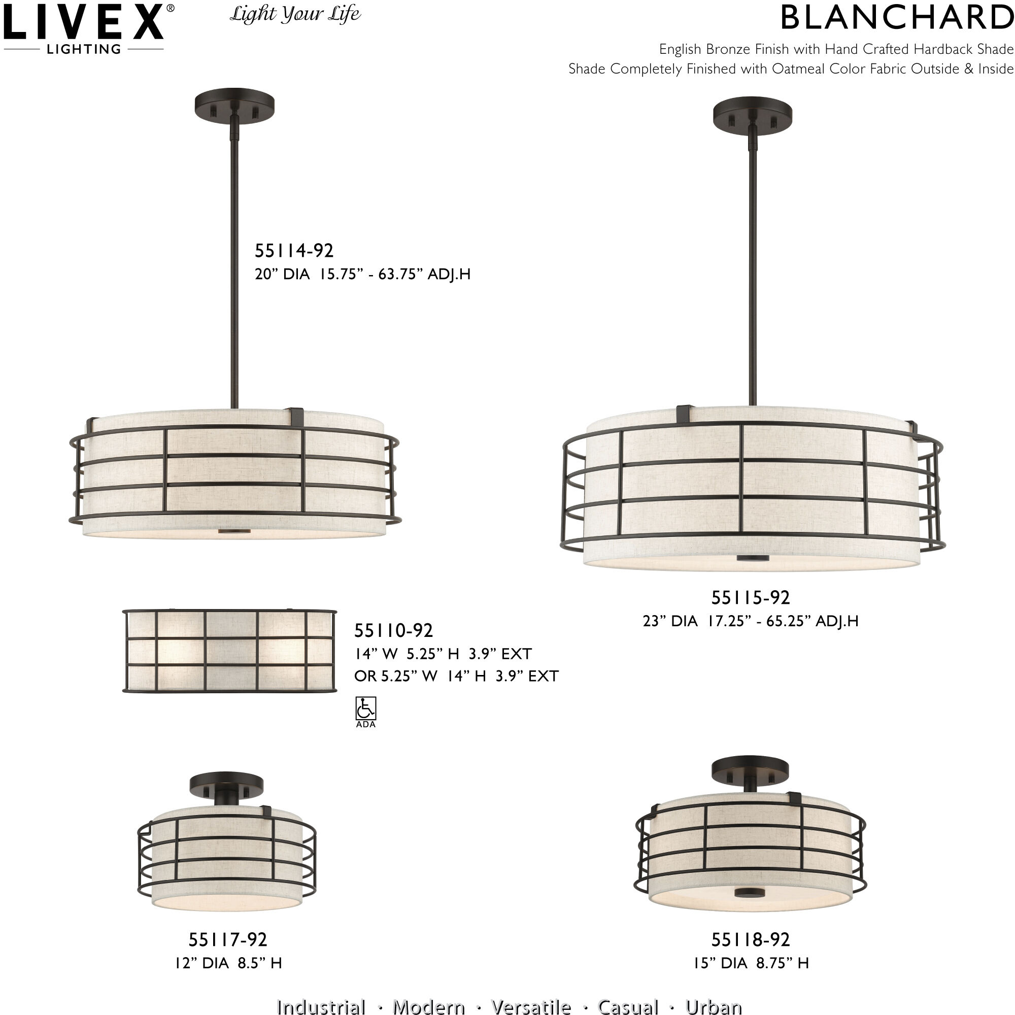 Blanchard 3 Light 15 inch English Bronze Semi Flush Mount Ceiling Light, Large