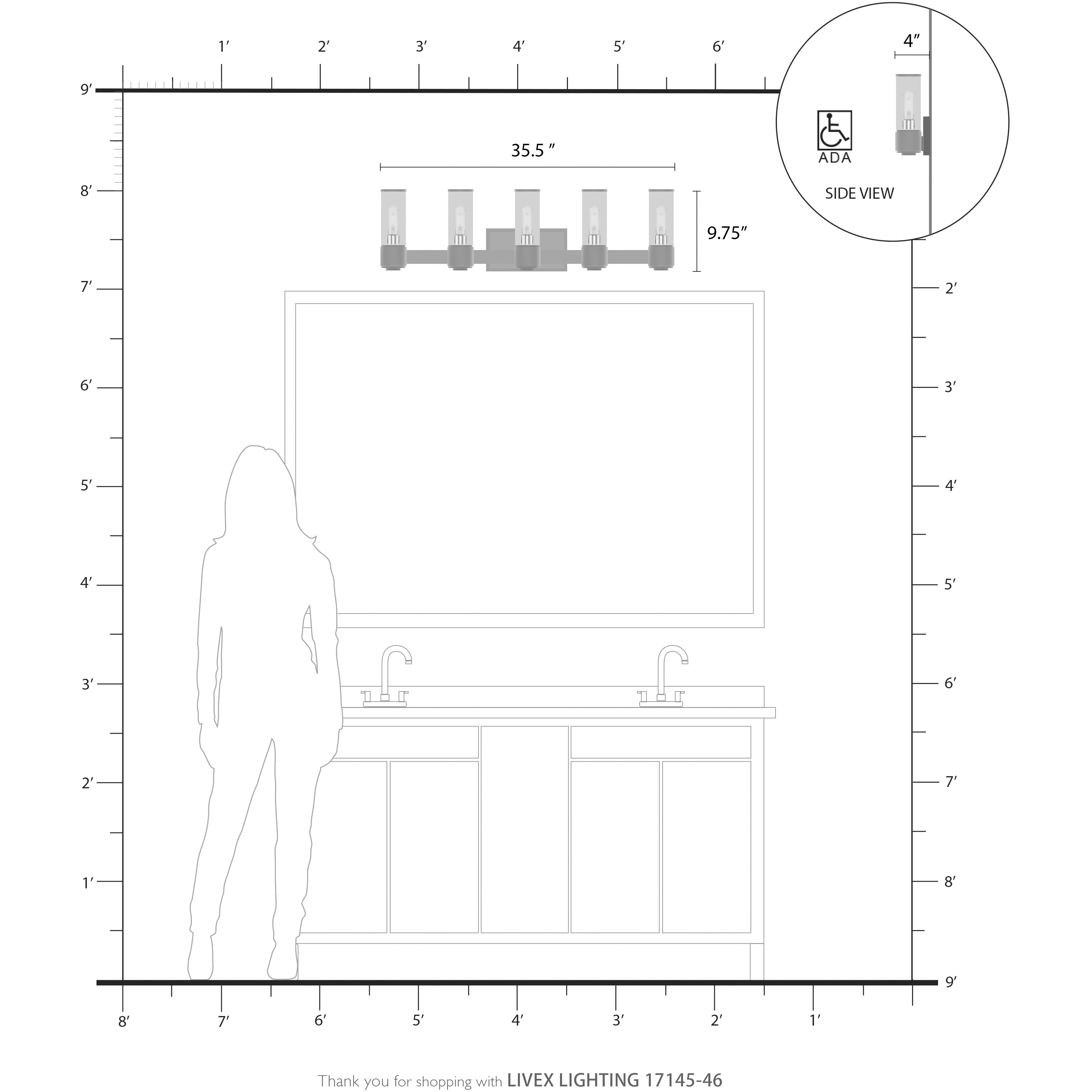 Quincy 5 Light 35.5 inch Black Chrome Vanity Wall Sconce Wall Light, Large