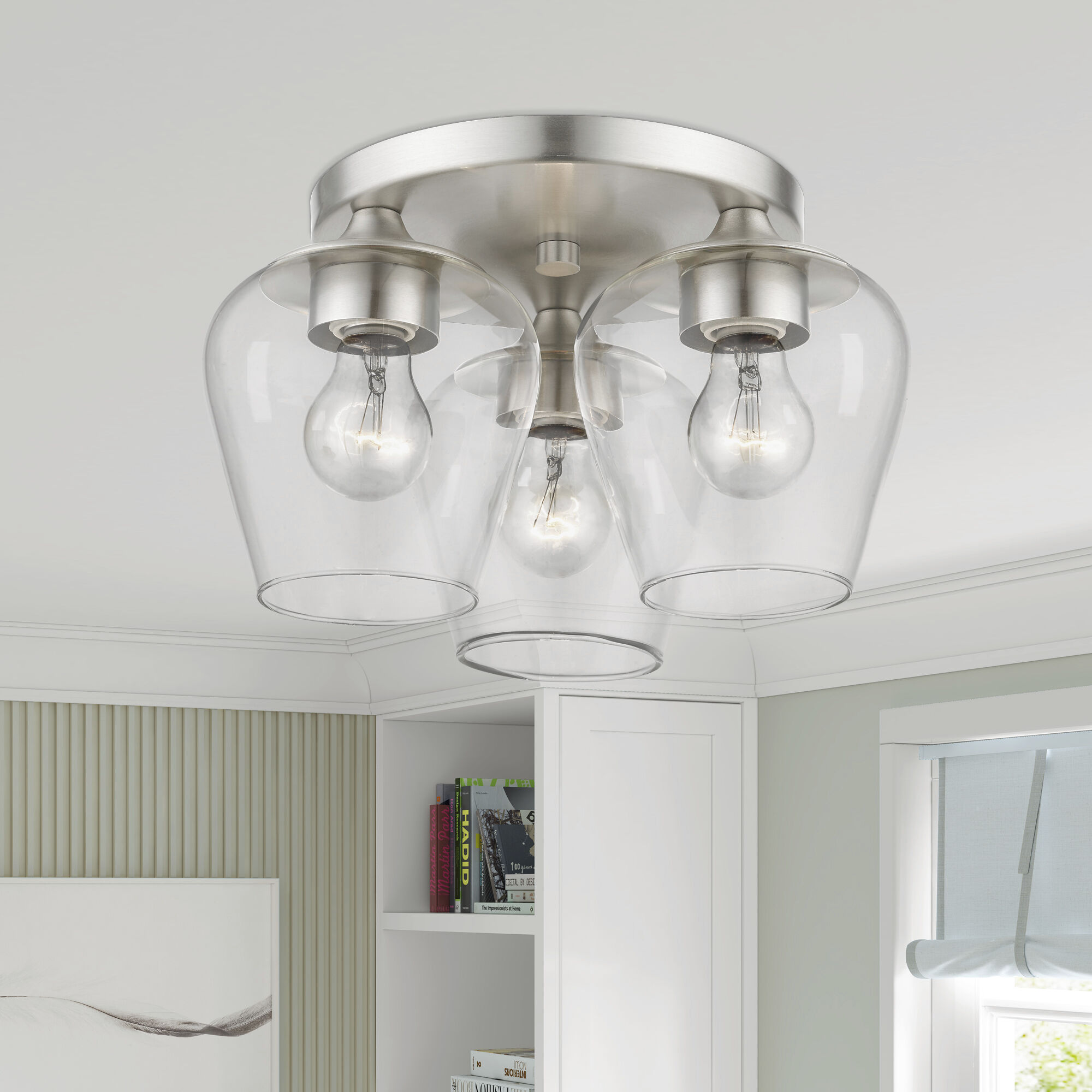Willow 3 Light 13 inch Brushed Nickel Flush Mount Ceiling Light