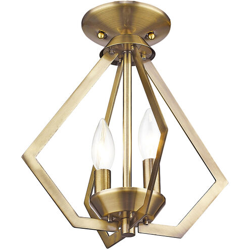 Prism 2 Light 11 inch Antique Brass Convertible Mini Chandelier/Ceiling Mount Ceiling Light