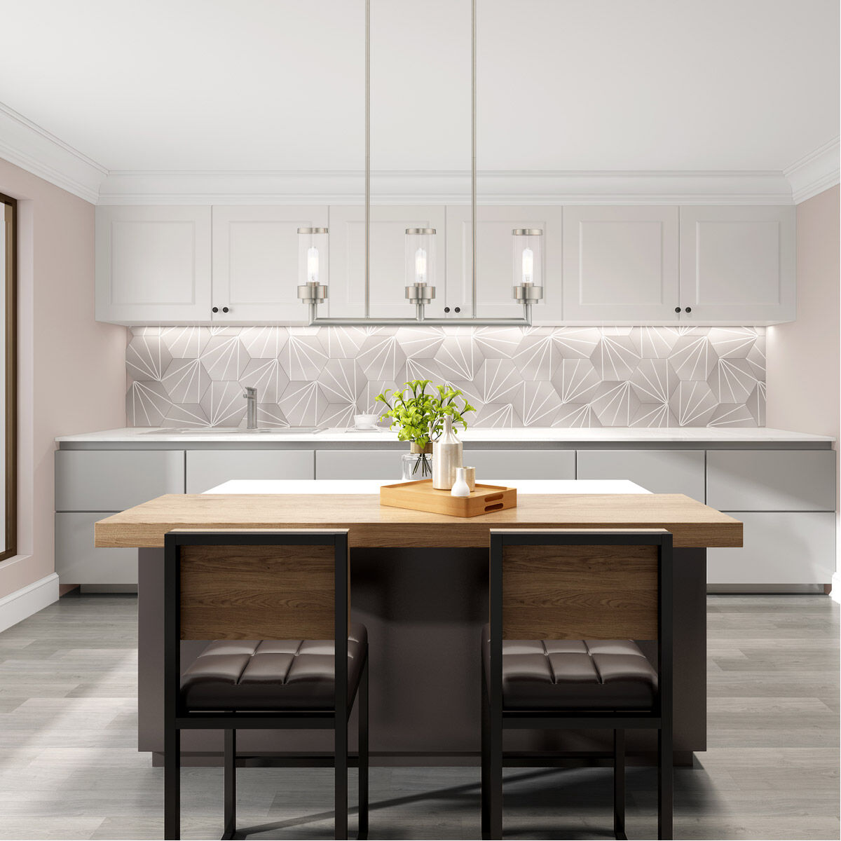 Hillcrest 3 Light 28 inch Brushed Nickel Linear Chandelier Ceiling Light