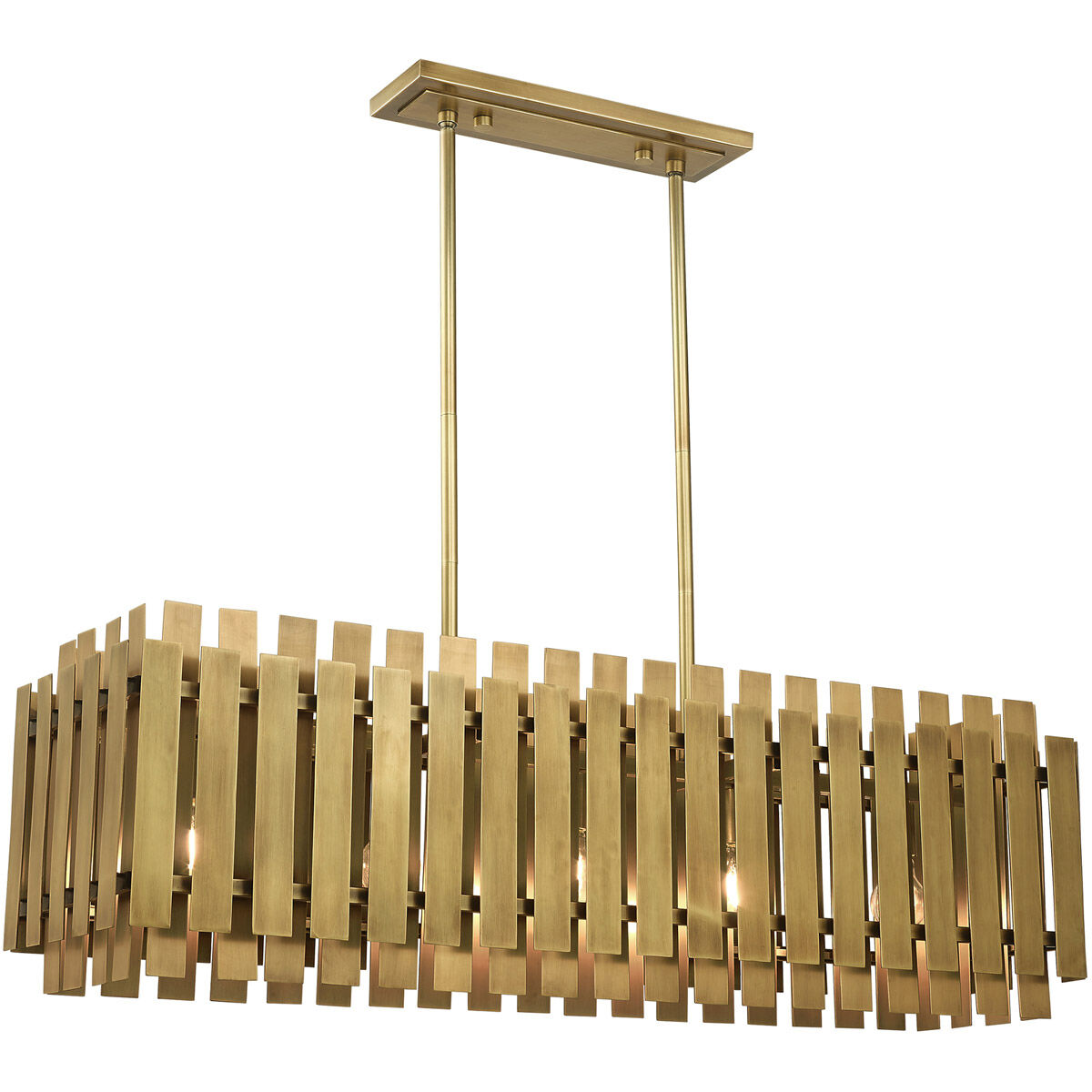 Greenwich 5 Light 42 inch Natural Brass Linear Chandelier Ceiling Light