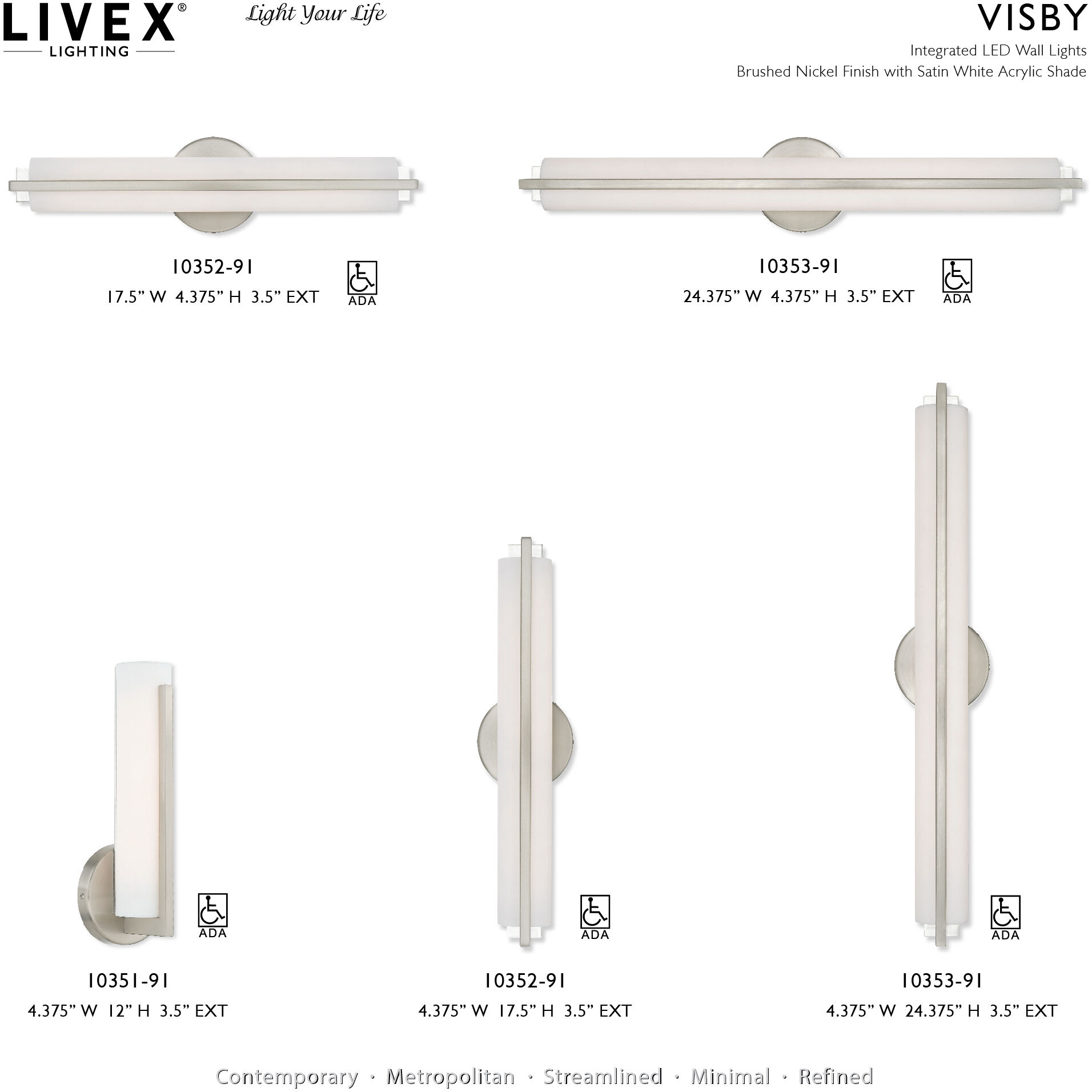 Visby LED 4 inch Brushed Nickel ADA Bath Vanity Wall Light