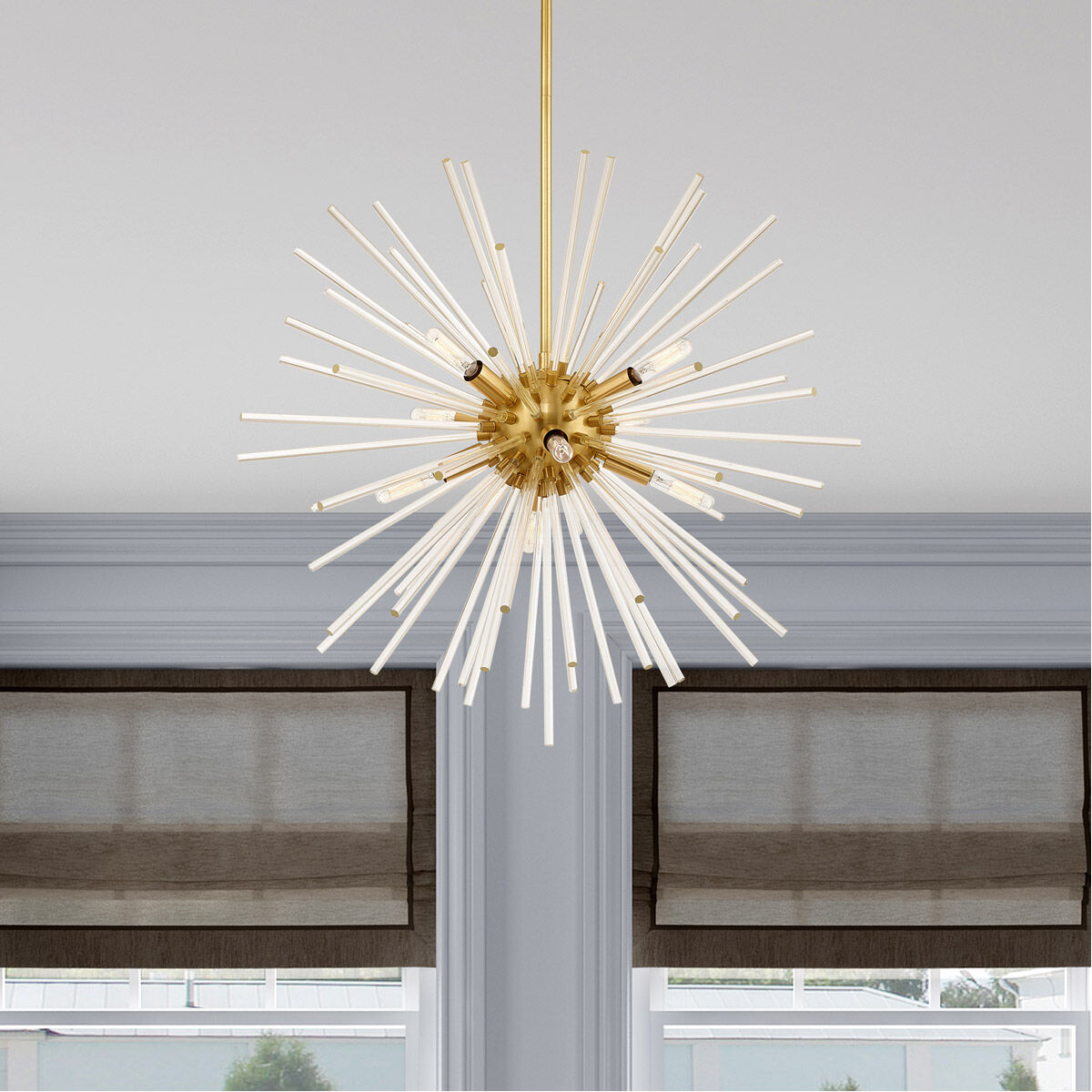 Utopia 8 Light 34 inch Satin Brass Pendant Chandelier Ceiling Light