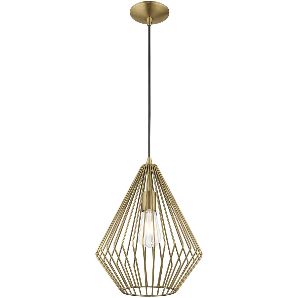 Geometric 1 Light 12 inch Antique Brass Mini Pendant Ceiling Light