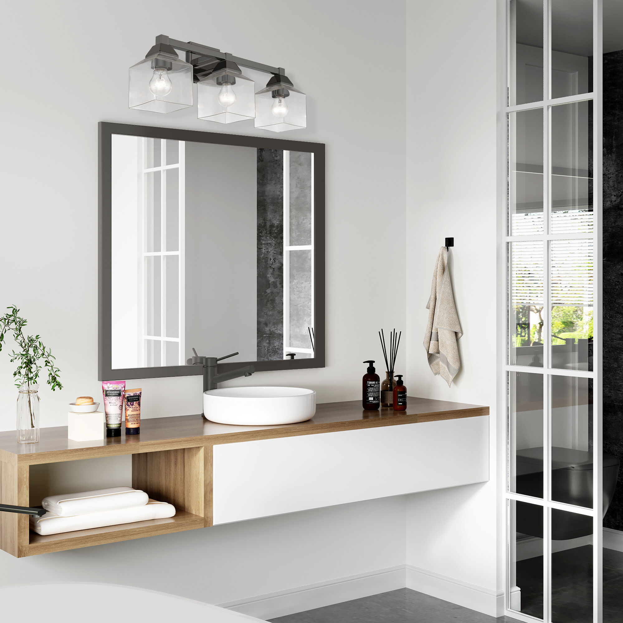 Aragon 3 Light 23 inch Black Chrome Vanity Sconce Wall Light