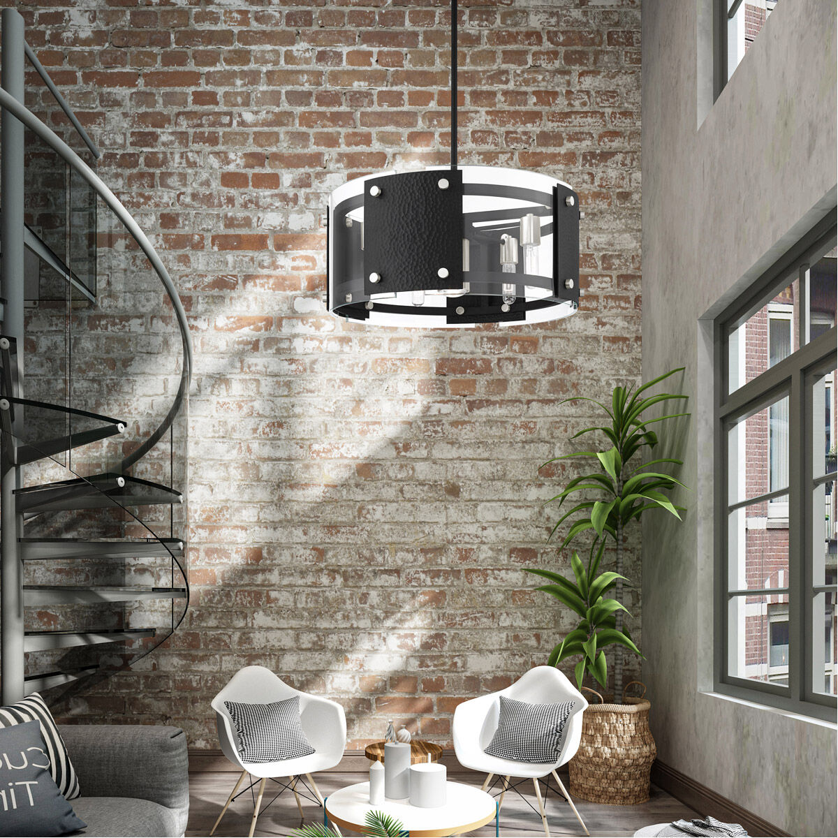 Barcelona 7 Light 8 inch Black with Brushed Nickel Accents Pendant Chandelier Ceiling Light