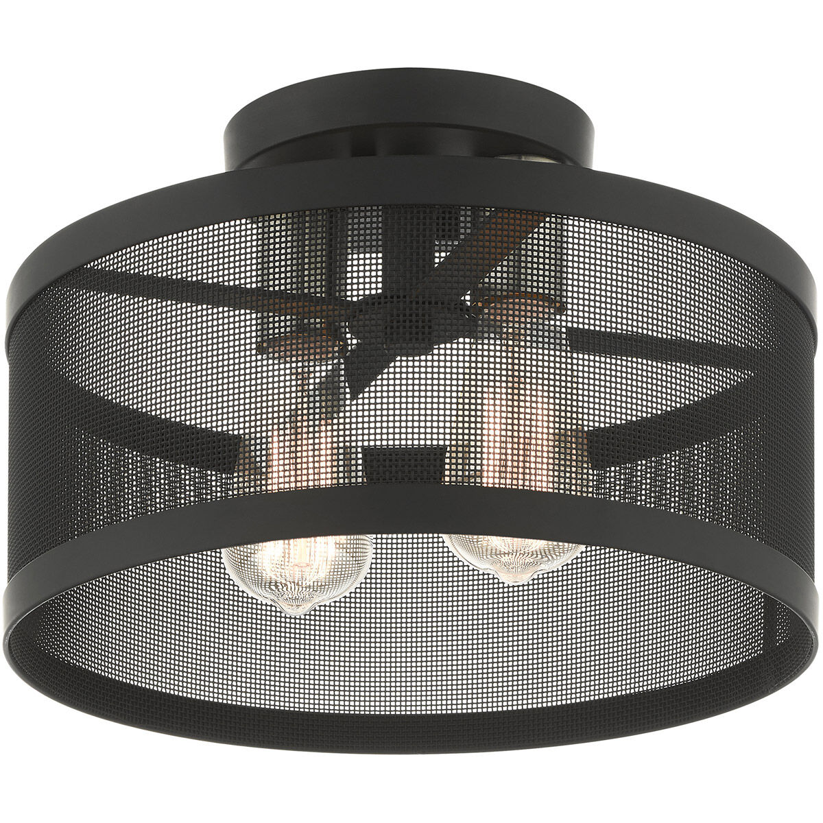 Industro 2 Light 13 inch Black with Brushed Nickel Accents Semi Flush Ceiling Light