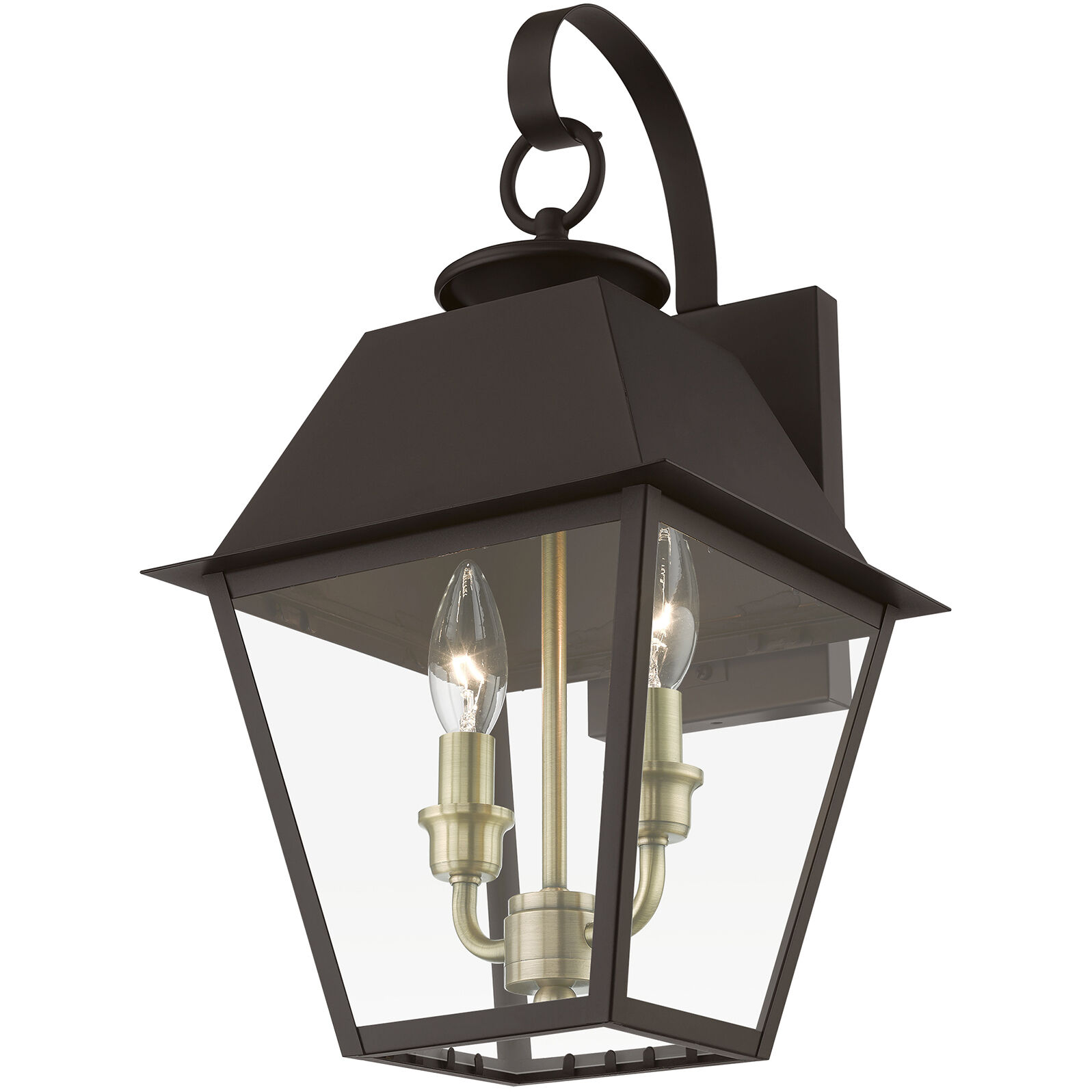 Wentworth 2 Light 17 inch Bronze with Antique Brass Finish Cluster Outdoor Wall Lantern, Medium