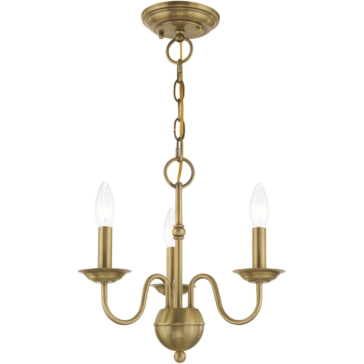 Windsor 3 Light 14 inch Antique Brass Mini Chandelier Ceiling Light