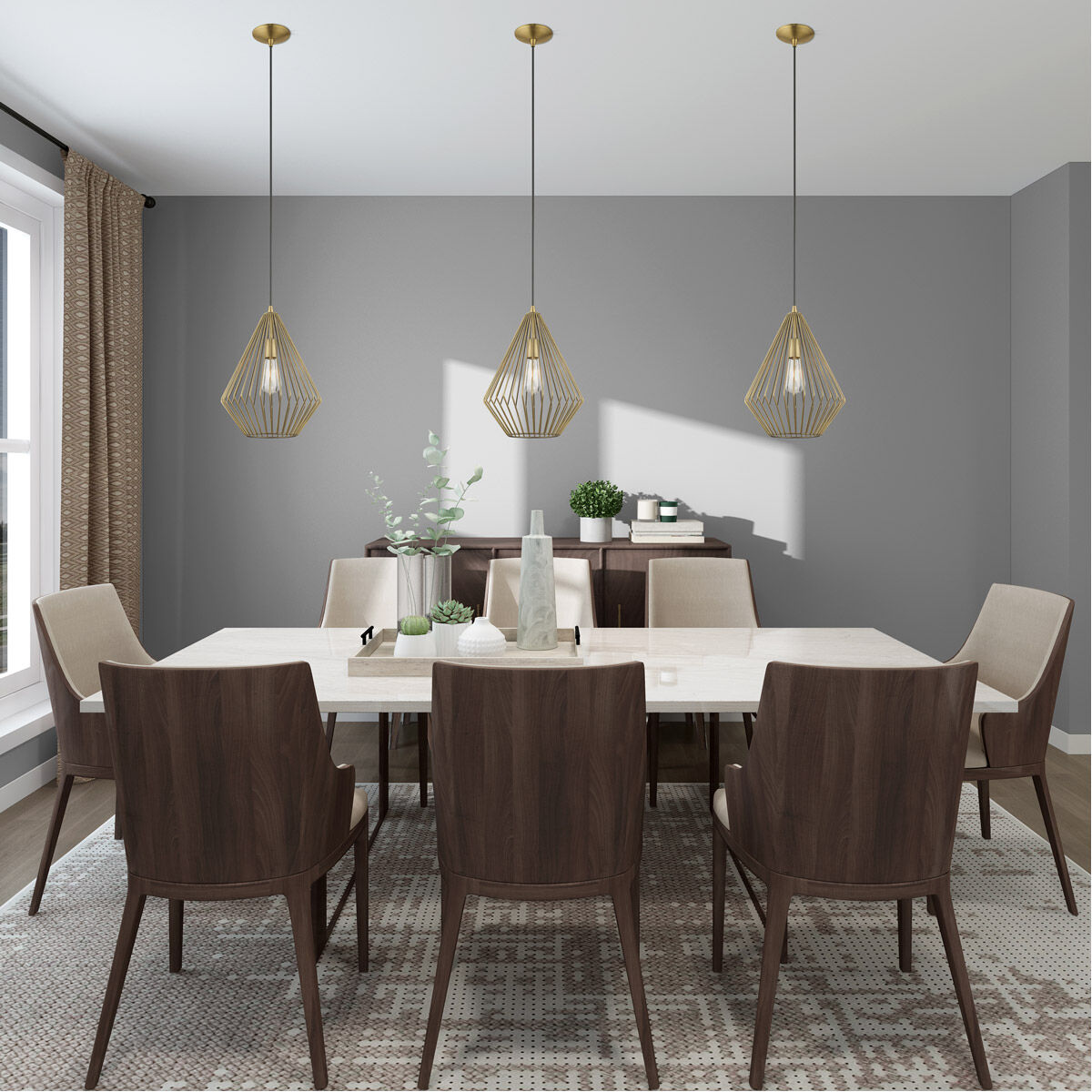 Geometric 1 Light 12 inch Antique Brass Mini Pendant Ceiling Light