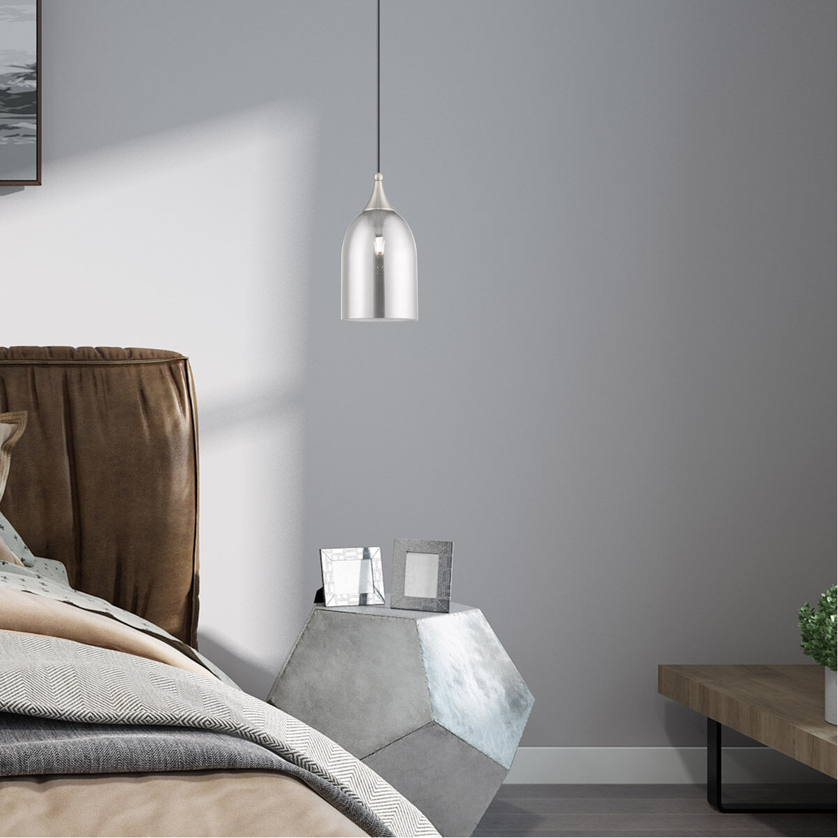 Art Glass 1 Light 6 inch Brushed Nickel Mini Pendant Ceiling Light