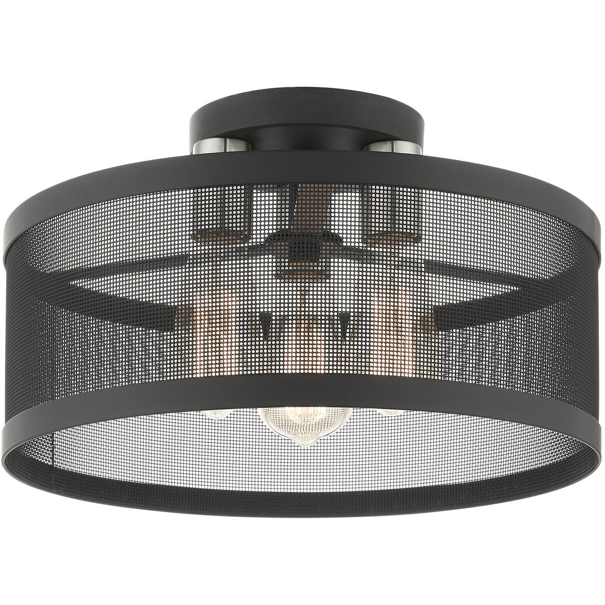 Industro 3 Light 15 inch Black with Brushed Nickel Accents Semi Flush Ceiling Light