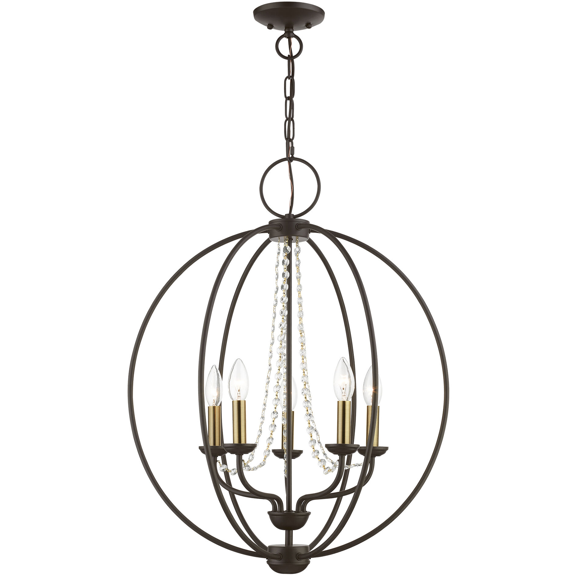 Arabella 5 Light 22 inch Bronze with Antique Brass Finish Candles Chandelier Ceiling Light, Globe