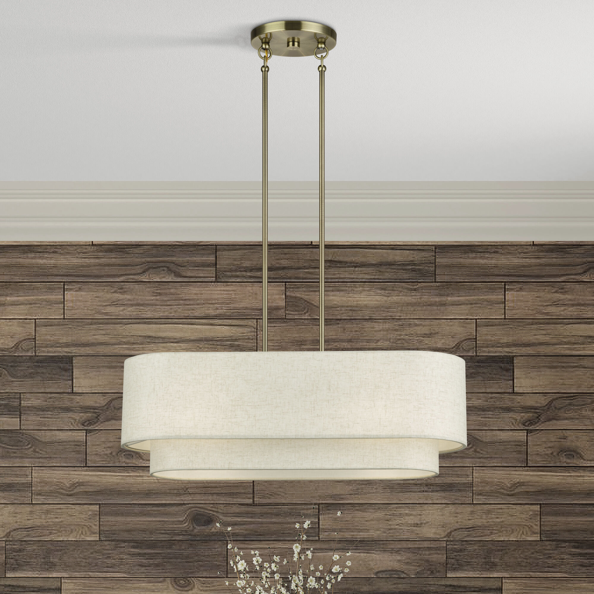 Manorwood 3 Light 30 inch Antique Brass Linear Chandelier Ceiling Light, Medium