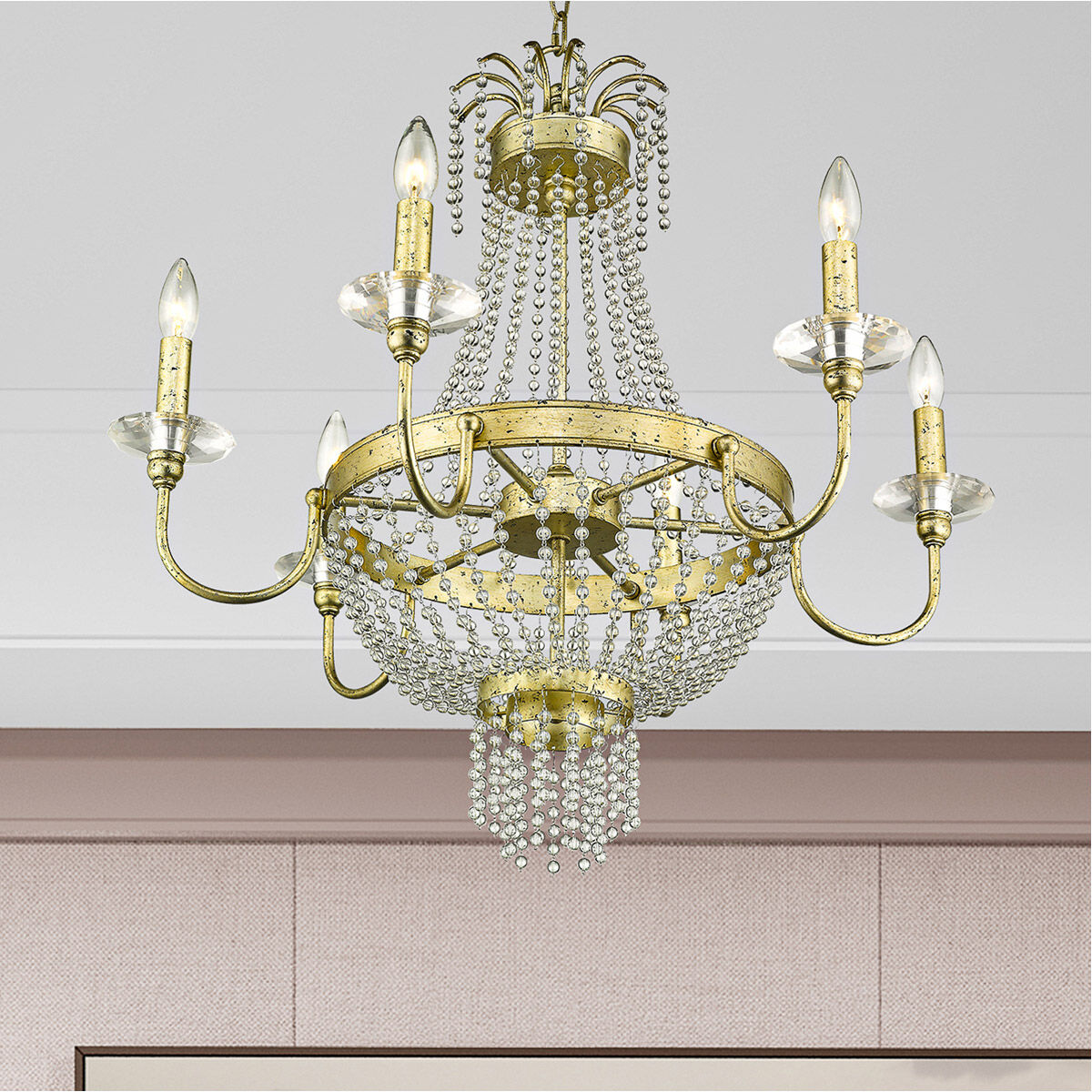Valentina 6 Light 28 inch Hand Applied Winter Gold Chandelier Ceiling Light