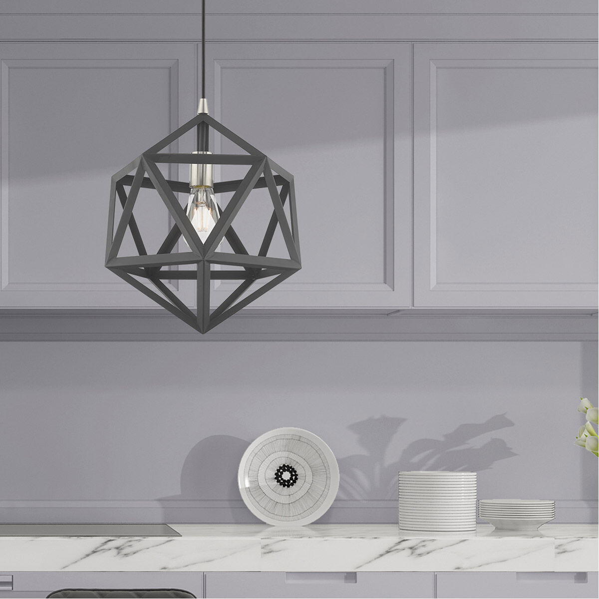 Geometric 1 Light 13 inch Scandinavian Gray Mini Pendant Ceiling Light