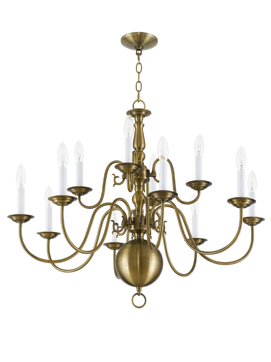Williamsburgh 12 Light 32 inch Antique Brass Chandelier Ceiling Light