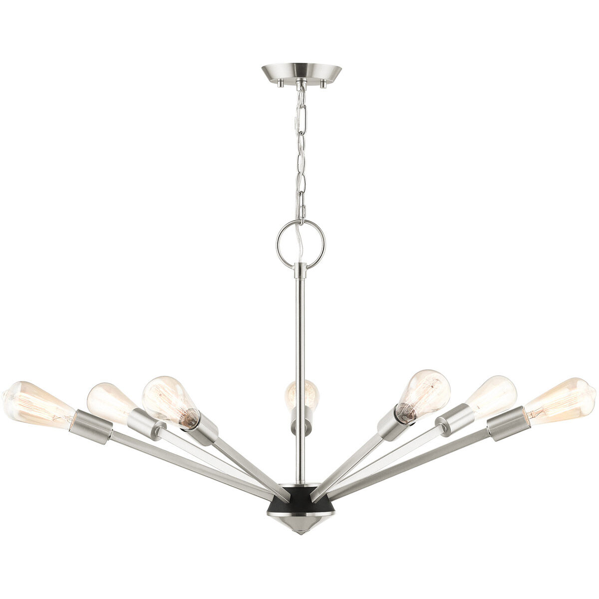 Prague 7 Light 29 inch Brushed Nickel with Black Accents Chandelier Ceiling Light