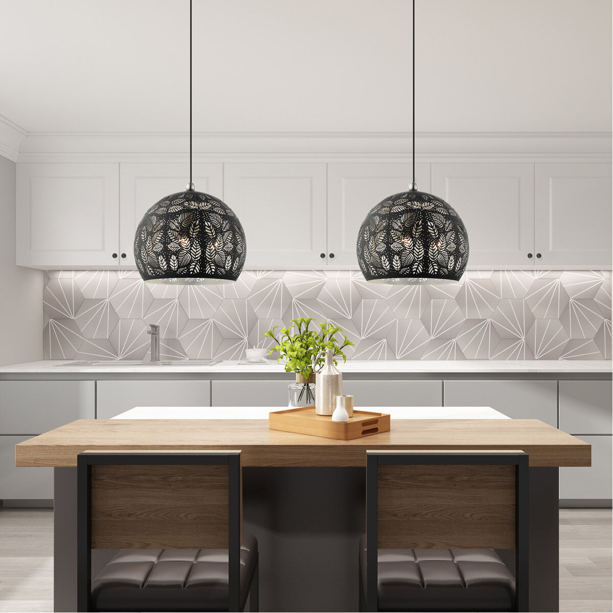 Chantily 3 Light 16 inch Black with Brushed Nickel Accents Pendant Ceiling Light