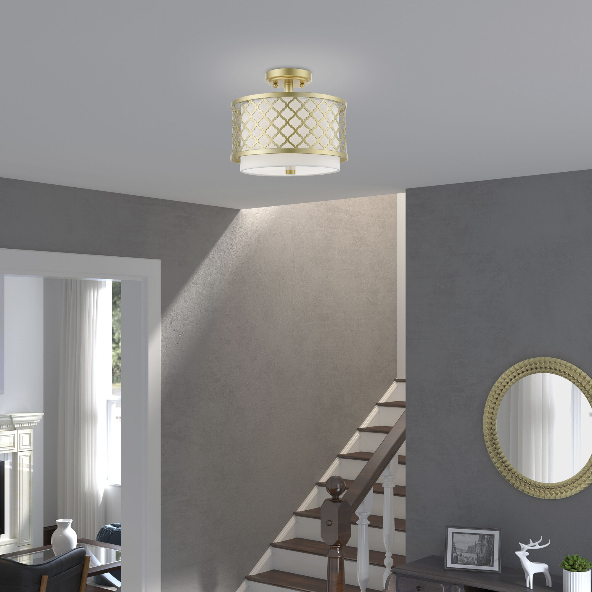 Arabesque 2 Light 12 inch Soft Gold Small Semi-Flush Ceiling Light, Small