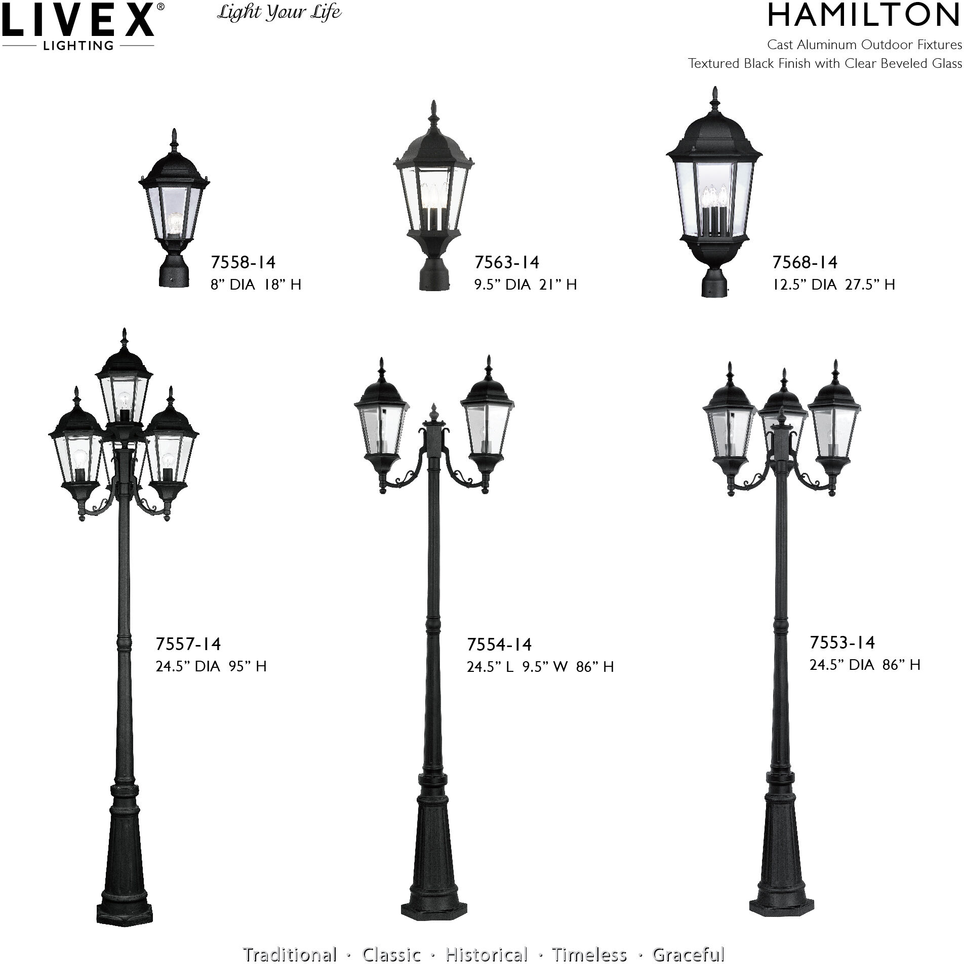 Hamilton 4 Light 95 inch Textured Black Outdoor Post Light