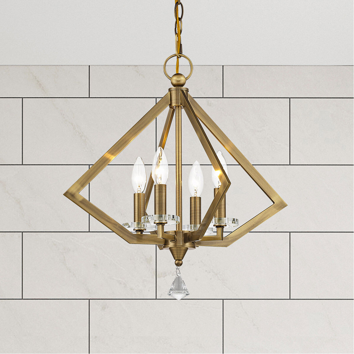 Diamond 4 Light 18 inch Antique Brass Chandelier Ceiling Light