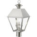 Wentworth 3 Light 22 inch Brushed Nickel Outdoor Post Top Lantern, Large