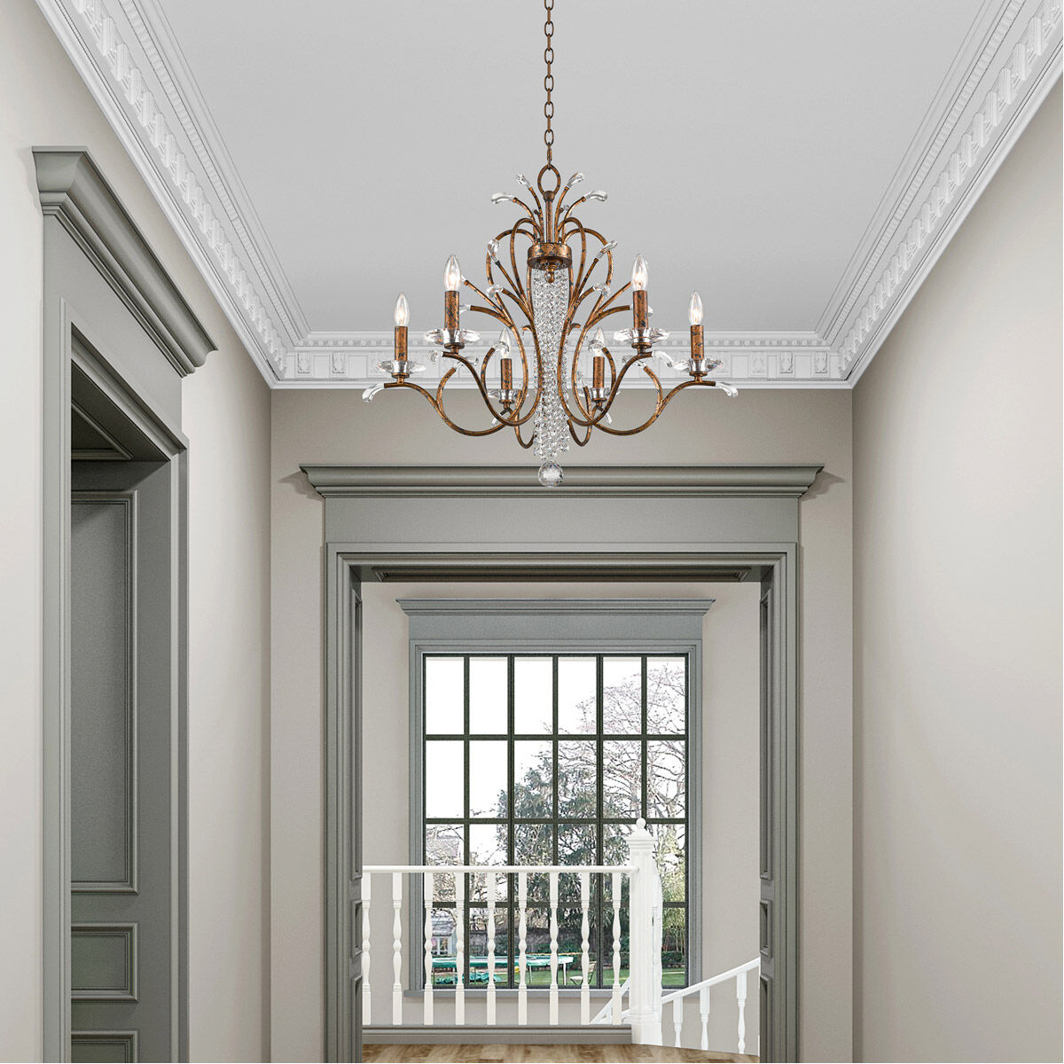 Serafina 6 Light 28 inch Hand Applied Venetian Golden Bronze Chandelier Ceiling Light