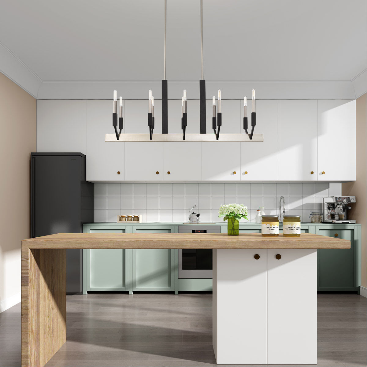 Beckett 10 Light 40 inch Brushed Nickel & Black Linear Chandelier Ceiling Light