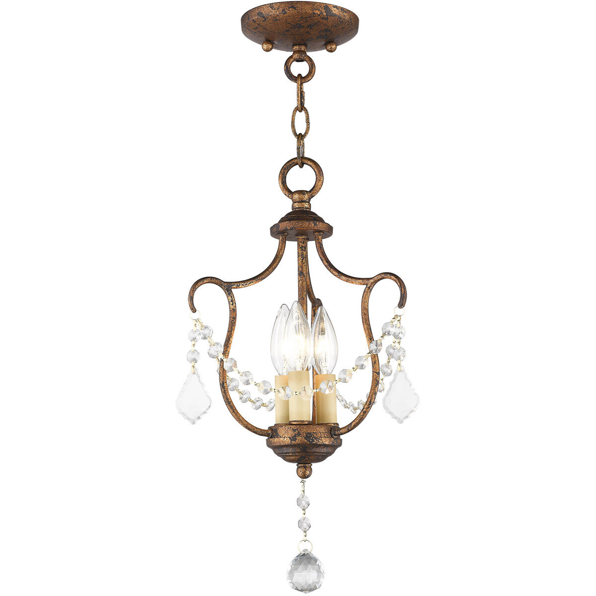 Chesterfield 3 Light 10 inch Hand Applied Venetian Golden Bronze Convertible Mini Pendant/Ceiling Mount Ceiling Light