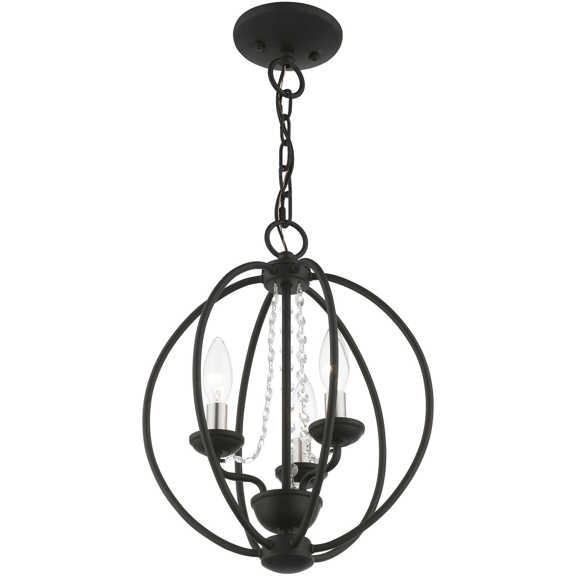 Arabella 3 Light 12 inch Black with Brushed Nickel Finish Candles Convertible Mini Chandelier/ Semi-Flush Ceiling Light, Globe