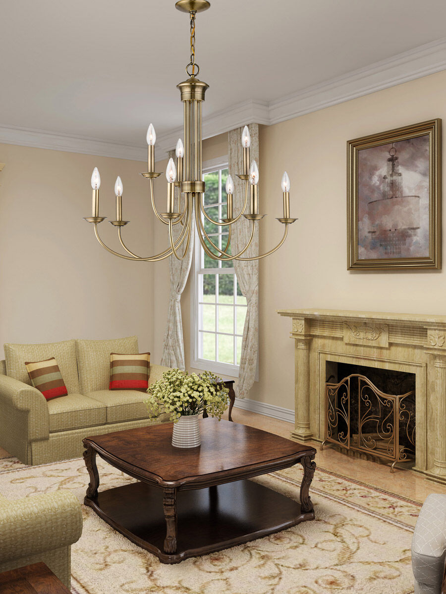 Estate 9 Light 30 inch Antique Brass Chandelier Ceiling Light