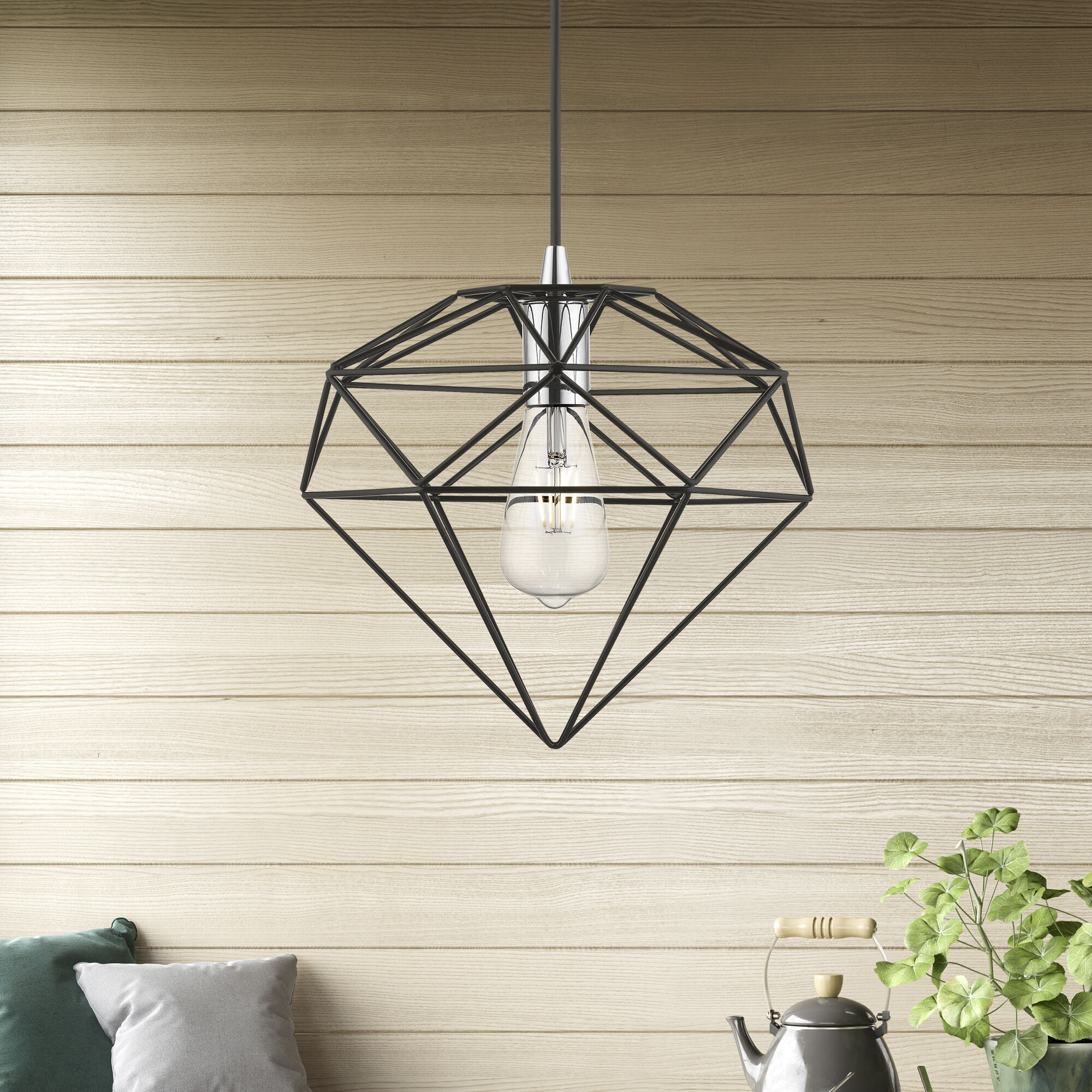 Knox 1 Light 11 inch Shiny Black with Polished Chrome Accents Pendant Ceiling Light