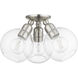 Downtown 3 Light 16 inch Brushed Nickel Semi-Flush Ceiling Light, Sphere
