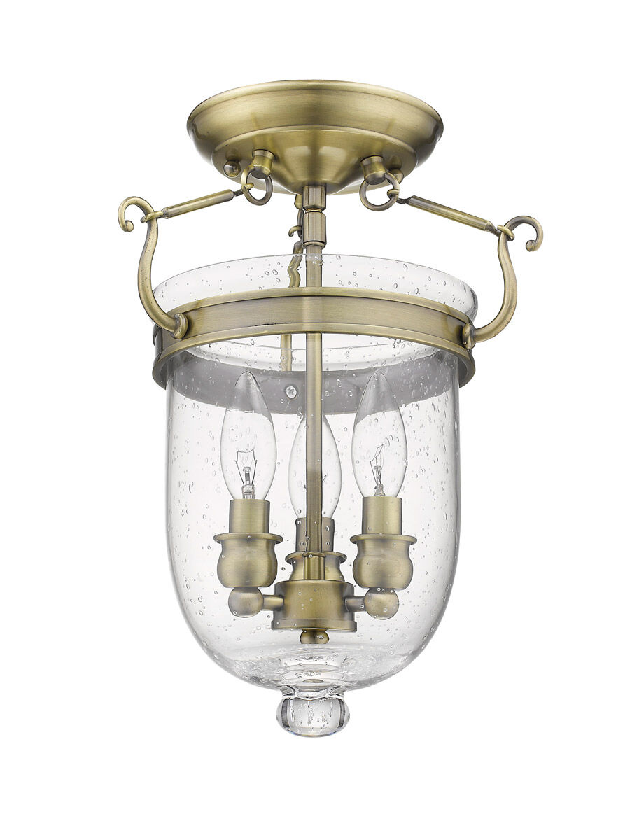 Jefferson 3 Light 10 inch Antique Brass Semi-Flush Mount Ceiling Light