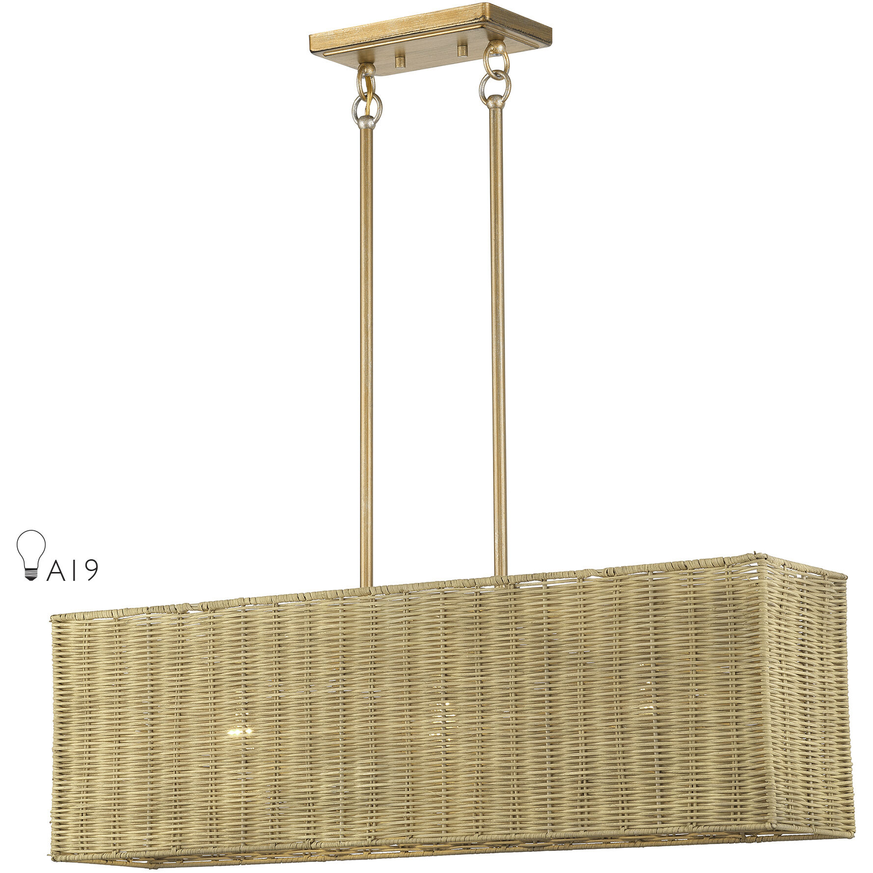 Weavington 3 Light 30 inch Antique Gold Leaf Linear Chandelier Ceiling Light, Medium